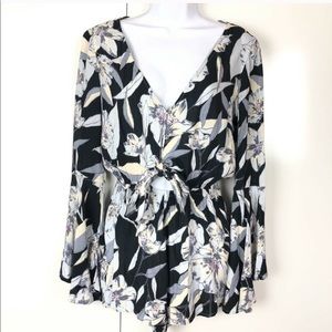 Billabong long sleeve front tie romper